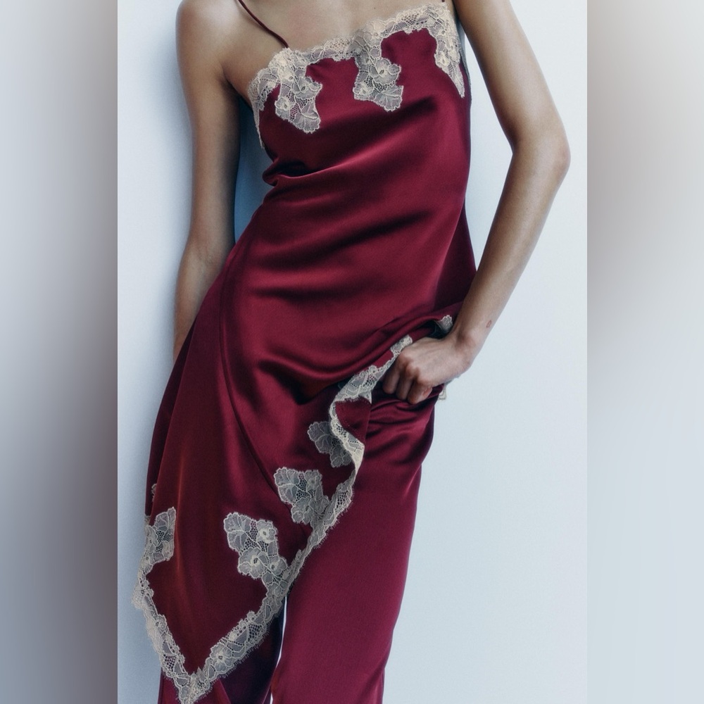 ZARA ~ Satin Lace asymmetric Slip Dress - Picture 7 of 13